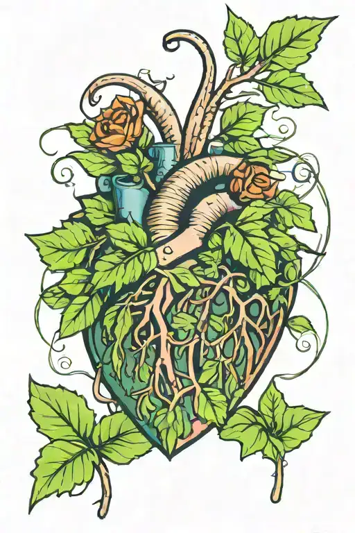 A whimsical tattoo of a weed plant growing out of a heart symbolizing love for nature tattoo design idea