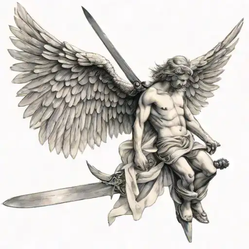fallen angel holding a sword tattoo design idea