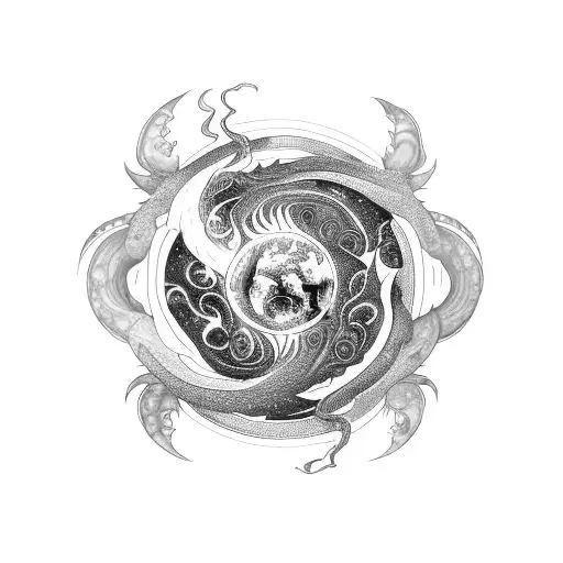 A cosmic dragon coiled around a planet, representing the balance between nature and the universe tattoo design idea
