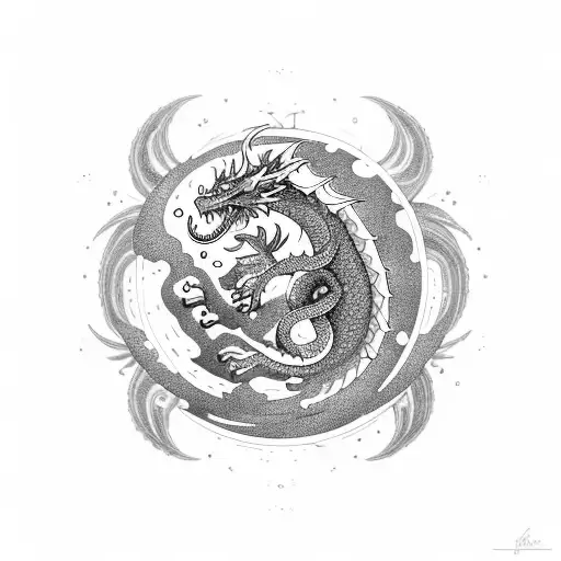 A cosmic dragon coiled around a planet, representing the balance between nature and the universe tattoo design idea