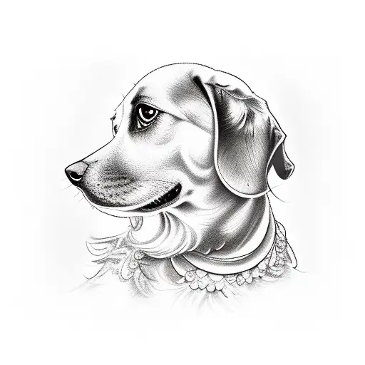 A combination of a dog and a baroque-style building, intertwining their architectural elements tattoo design idea