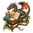 DRAGON FLOWERS AND BOOKS tattoo design idea