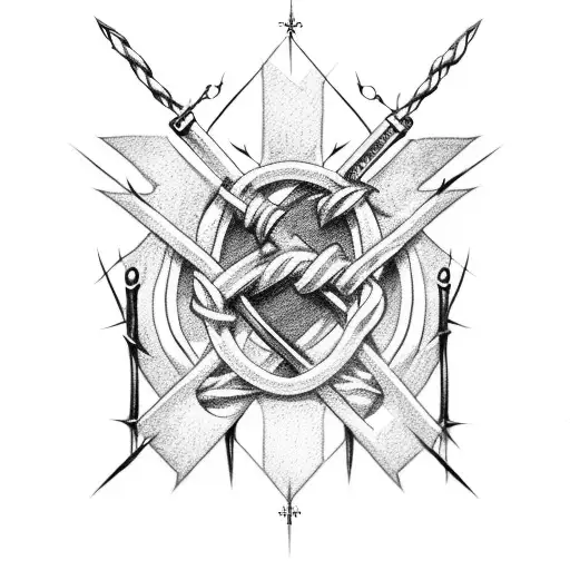 Barbed wire with christain cross at bottom tattoo design idea