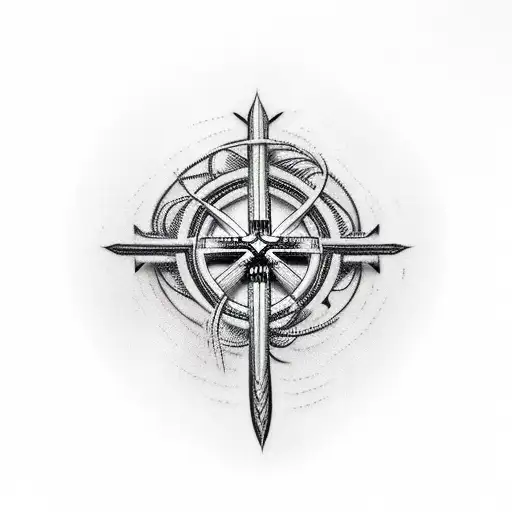 Barbed wire with christain cross at bottom tattoo design idea