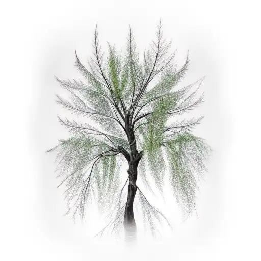 willow tree branch and leafs green tattoo design idea
