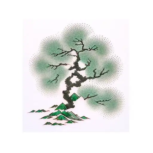 willow tree branch and leafs green tattoo design idea