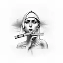 nun drinking and smoking  tattoo design idea