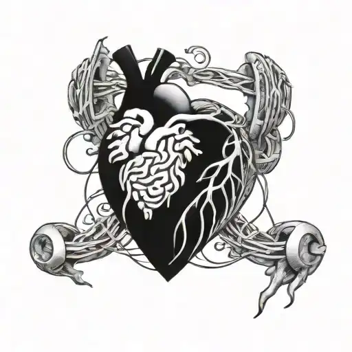 heart vs  brain connected tattoo design idea