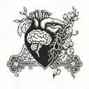 heart vs  brain connected tattoo design idea