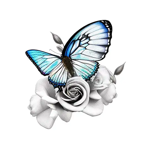 The name will with 3 butterflys and 2 black roses  tattoo design idea
