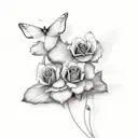 The name will with 3 butterflys and 2 black roses  tattoo design idea