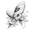 The name will with 3 butterflys and 2 black roses  tattoo design idea