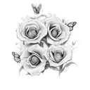 The name will with 3 butterflys and 2 black roses  tattoo design idea