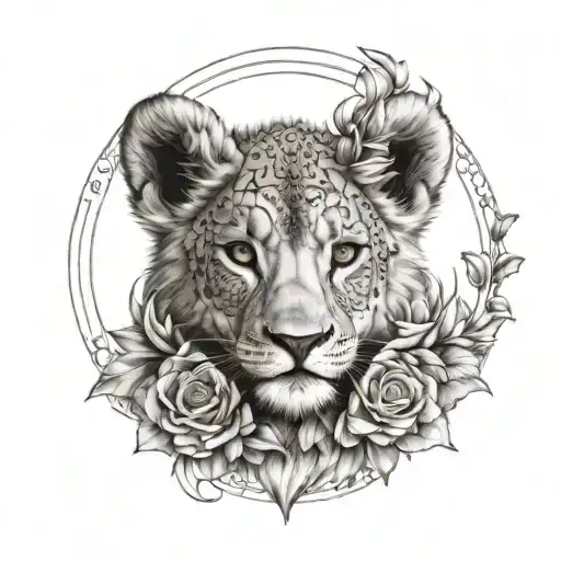 lion cub mandala ears tattoo design idea