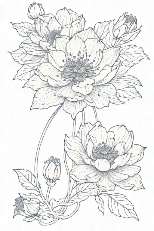 poppy water lily intertwined vines tattoo design idea
