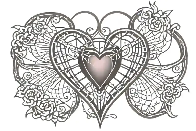 web with a heart in a cage in the center  tattoo design idea