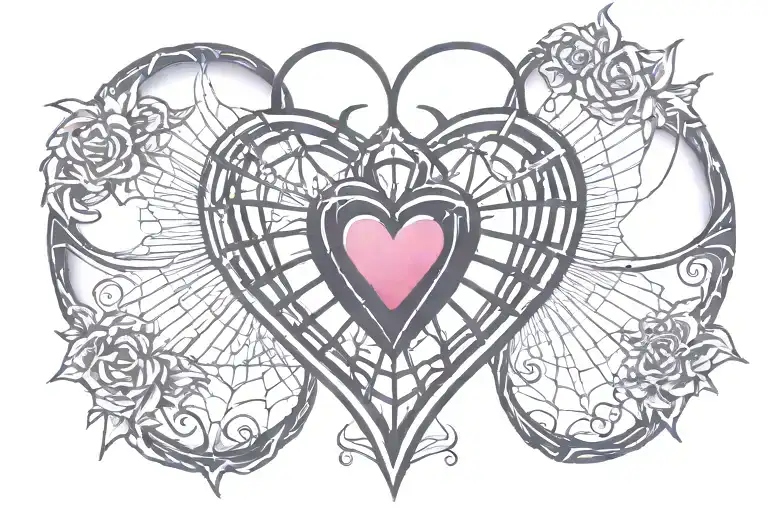 spiderweb with a heart in a bird cage in the center  tattoo design idea