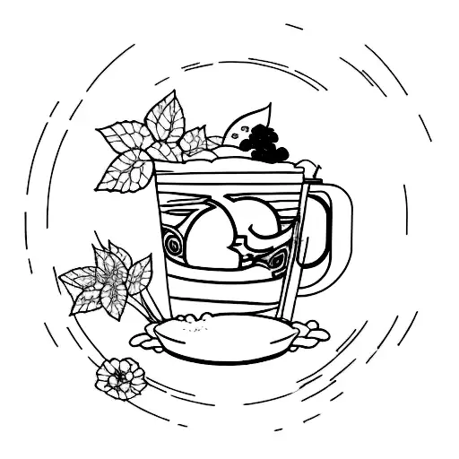 A minimalist tattoo of an anime character enjoying açai in a serene natural setting tattoo design idea