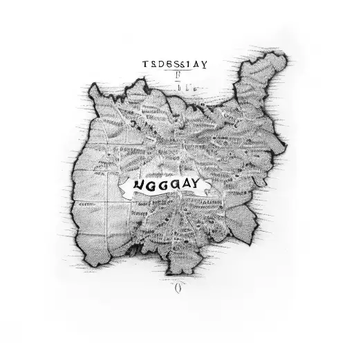 A map of Hungary with lyrics from Eminem's songs as the borders tattoo design idea