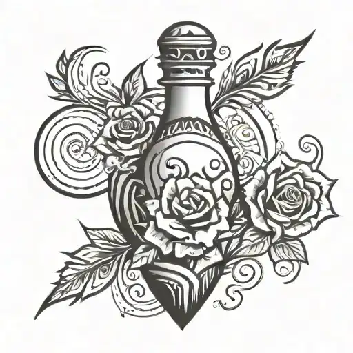 Rose, bowling pin, clouds tattoo design idea
