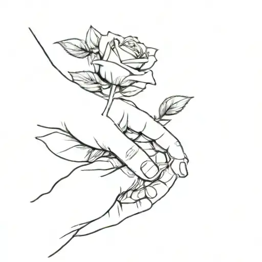 Touch of Adam and God, but one of the hands is male handing a rose to a female hand tattoo design idea