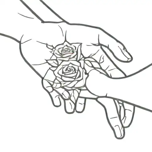 Touch of Adam and God, but one of the hands is male handing a rose to a female hand tattoo design idea