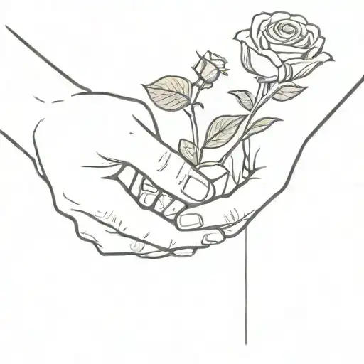 Touch of Adam and God, but one of the hands is male handing a rose to a female hand tattoo design idea