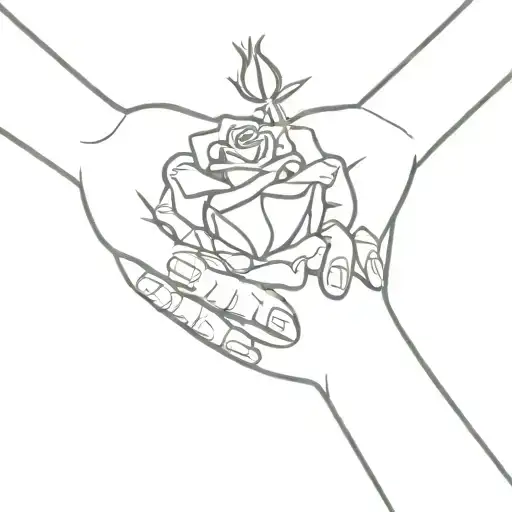 touch of Adam and God, but only the hands, one of the hands is male and is handing a rose to a female hand. tattoo design idea