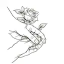 Touch of Adam and God, but one of the hands is male handing a rose to a female hand tattoo design idea