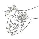 Touch of Adam and God, but one of the hands is male handing a rose to a female hand tattoo design idea