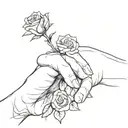 Touch of Adam and God, but one of the hands is male handing a rose to a female hand tattoo design idea