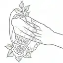 Touch of Adam and God, but one of the hands is male handing a rose to a female hand tattoo design idea