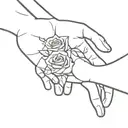 Touch of Adam and God, but one of the hands is male handing a rose to a female hand tattoo design idea