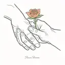 Touch of Adam and God, but one of the hands is male handing a rose to a female hand tattoo design idea