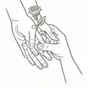 Touch of Adam and God, but one of the hands is male handing a rose to a female hand tattoo design idea