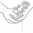 Touch of Adam and God, but one of the hands is male handing a rose to a female hand tattoo design idea