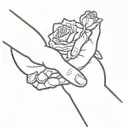 Touch of Adam and God, but one of the hands is male handing a rose to a female hand tattoo design idea