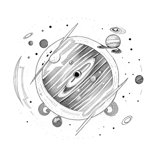 A hiking boot stepping into a galaxy filled with planets and on earth shooting stars tattoo design idea