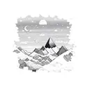 travelling on mountains with sea and stars tattoo design idea