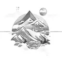 travelling on mountains with sea and stars tattoo design idea