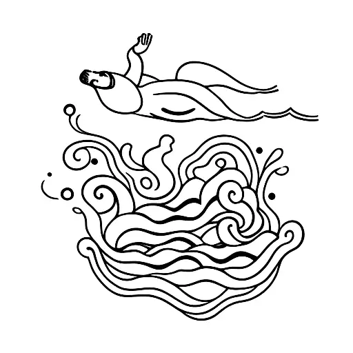 seal swimming with a women surrounded by kelp tattoo design idea