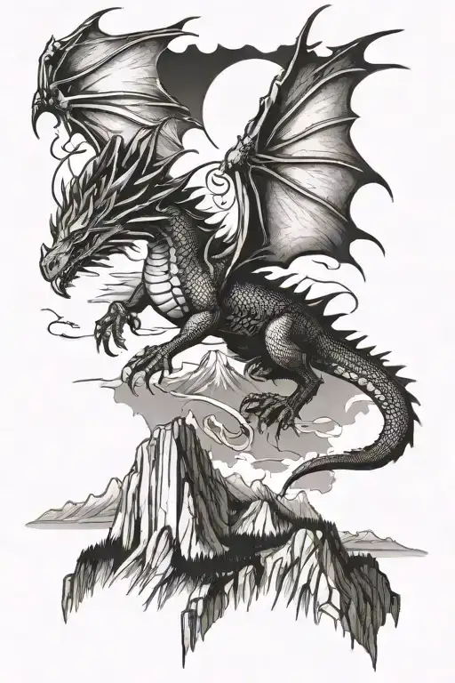 A majestic dragon soaring over the Yosemite Valley tattoo design idea