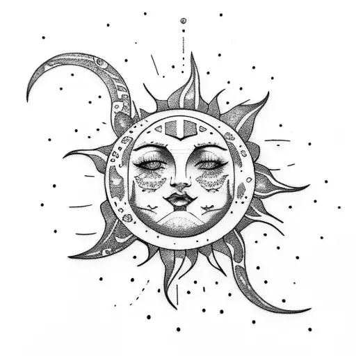 sun and moon tattoo design idea
