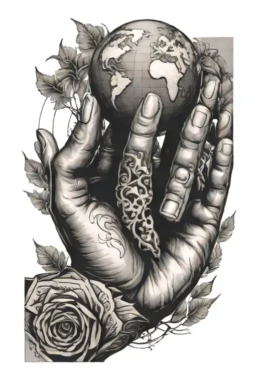 world in palm of hands holding tattoo design idea