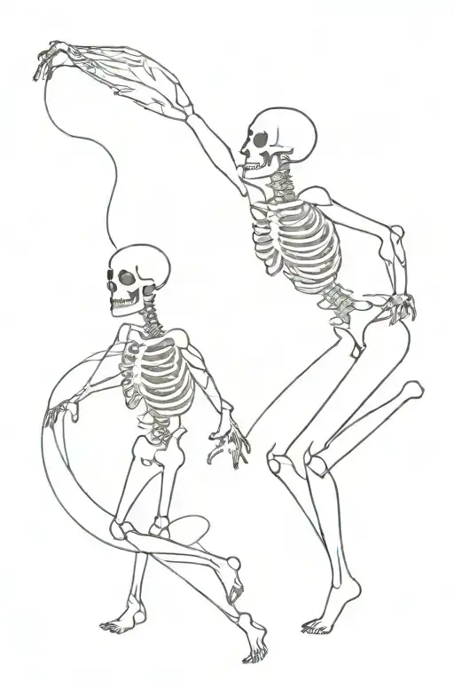 skeleton and woman dancing tattoo design idea
