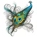 An infinity symbol made of peacock feathers and Arabic calligraphy tattoo design idea
