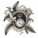 cross in clouds with pocket watch olive branches and dove  tattoo design idea