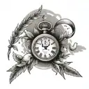 cross in clouds with pocket watch olive branches and dove  tattoo design idea