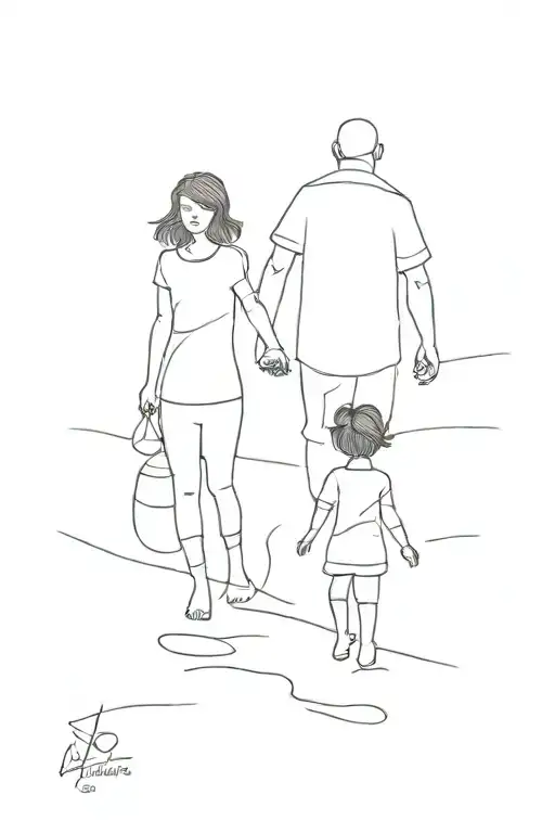 Little girl with grandpa in the shadow walking across tattoo design idea