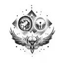 A blackwork tattoo of Odin's ravens, Huginn and Muninn, flying through a starry night sky tattoo design idea